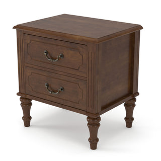 Fluted Nightstand With 2 Drawers, Bedside Table - Walnut