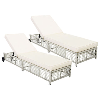Outdoor Lounge Chair With 5 Position Backrest With Cushion And Wheels