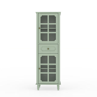 Storage Cabinet, Freestanding Curio Cabinet With Grid Doors & Drawer, Pantry Display Cabinet For Kitchen