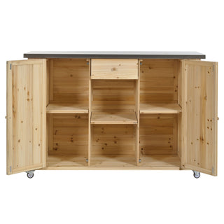 Outdoor Kitchen Island With Stainless Steel Top, Ample Storage Space, Towel And Spice Racks And A Bottle Opener