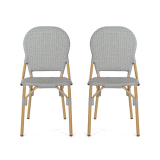 Outdoor Rattan And Aluminum Armless French Bistro Chairs (Set of 2) - Dark Gray