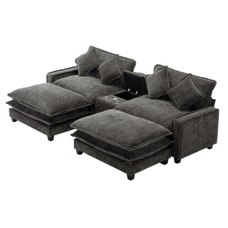 Sectional Sofa Upholstered Sofa With Two Removable Ottoman, Two USB Ports, Two Cup Holders And Large Storage Box For Living Room