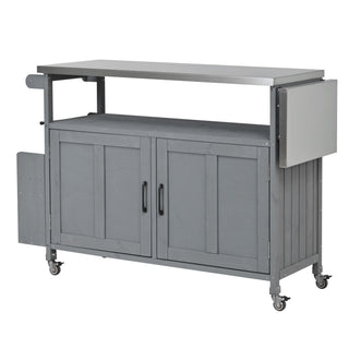 Foldable Outdoor Kitchen Island With Lockable Wheels, Storage Cabinet And Towel Rack For Patio