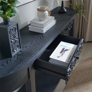 Carved Console Table With Storage Shelf For Living Room - Black