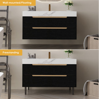 Bathroom Vanity With Undermount Sink, 4 Drawers Storage, Free Standing / Wall Mounted - Black / White