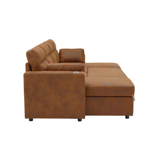 Convertible Sectional Sofa With Storage Chaise, Cup Holders And Pull Out Sleeper