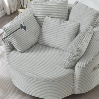 Swivel Accent Barrel Chair With Adjustable Phone Holder, 5 Pillows For Living Room