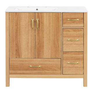 Bathroom Vanity, 2 Soft Close Doors, 4 Soft Close Drawers, Adjustable Shelf, Storage Cabinet - Acacia Wood