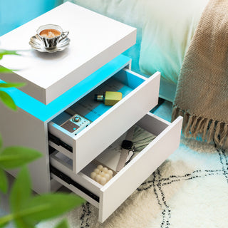Modern LED Bedside Table Cabinet With Adjustable Lights And 2 Drawers - White