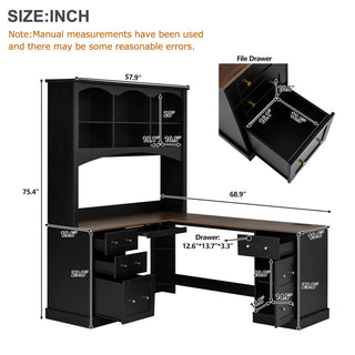 Space Saving L-Shaped Computer Desk With Keyboard Tray & Charging Stations