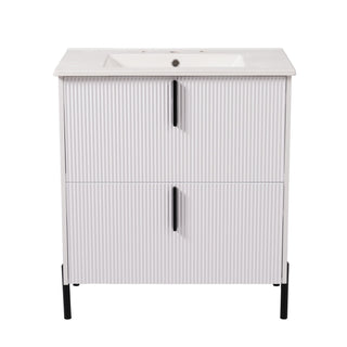 Bathroom Vanity With Ceramic Sink, Fluted Design