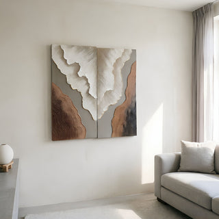 Abstract Wall Art, Textured Canvas Painting With Accents, Decor For Living Room (Set of 2) - Antique Brown+White