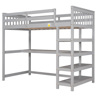 Loft Bed With Storage Shelves And Under Bed Desk