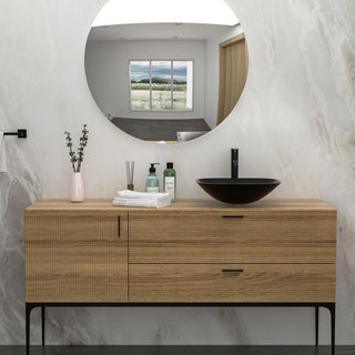 Artistic Tempered Glass Vessel Sink With Faucet And Pop Up Drain - Matte Black