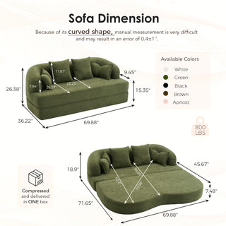 Foldable Sofa Bed, Boneless Couch Convertible Sleeper With 4 Pillows