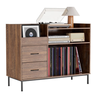 Grain Record Player Stand, Media Console With Speaker Shelf & 2 Drawers