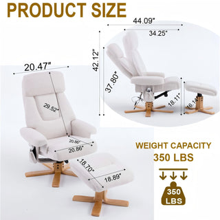 Upholstered Heated Massage 360° Swivel Accent Chair With Ottoman
