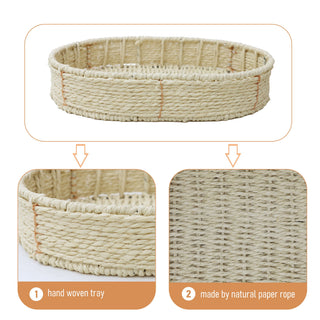 Modern 3 Tier Handwoven Side Table With Oval Organizer