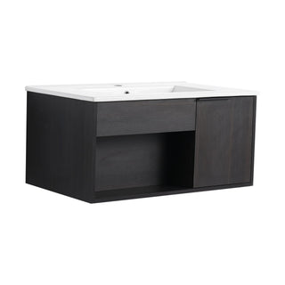 Wall Mounted Floating Bathroom Vanity With Open Shelf & Soft Close Door