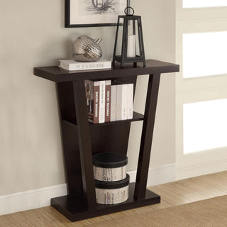 2 Shelf Console Table With V Shape Design - Brown