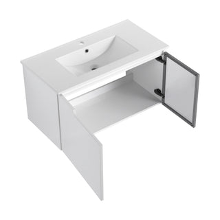 Wall Mounted Bathroom Vanity With Sink, 2 Soft Close Doors, Cabinet & Half Door