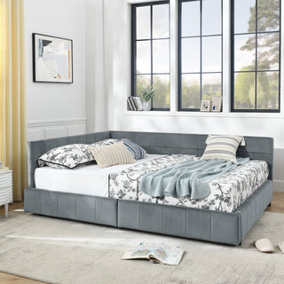 Mid-Century Storage Upholstered Tufted Bed Frame With Backrest And Armrests