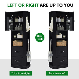 Freestanding Bathroom Storage Cabinet With Adjustable Shelves And Side Hooks Board, Rectangle Design