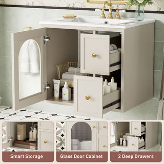 Wall-Mounted Bathroom Vanity Set With Sink, 2 Drawers And Soft-Close Door