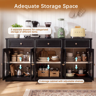 Sideboard Cabinet With 3 Drawers And 6 Arched Glass Doors
