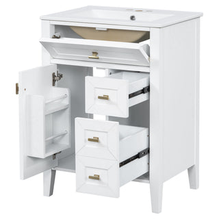 Bathroom Vanity With Sink, 3 Drawers & Cabinet With 2 Tier Door Storage Rack, Soft Close Doors & Drawers