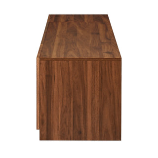 TV Stand, Media Console With Glass Doors And LED Lights, Adjustable Shelf Storage - Walnut