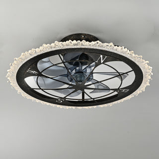 Caged Ceiling Fan & Remote Controlled Dimmable LED Lights, Flush Mount Fan, Low Profile Design - Antique Black
