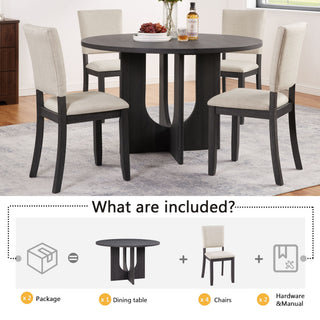 Round Dining Set With 4 Upholstered Dining Chairs