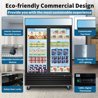 Glass Door Merchandiser Freezer Swing Door Commercial Reach-In Display Freezers With LED Top Panel Upright Freeze Storage