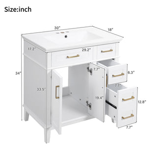 Modern Bathroom Vanity With Sink, Storage Cabinet, Soft Close Doors, Deep & Standard Drawers