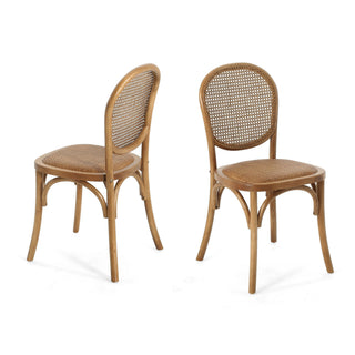 Oval Dining Table Set With 4 Birch Rattan Chairs - Brown / Light Brown