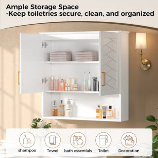 30" Bathroom Cabinet With Adjustable Shelf, Wall Mounted Medicine Cabinet - White