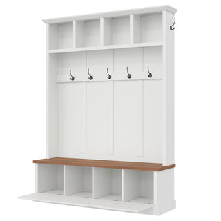 Hall Tree With Storage Bench Mudroom Coat Rack With 6 Hooks