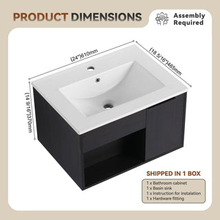 Wall Mounted Floating Bathroom Vanity With Open Shelf & Soft Close Door