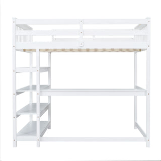 Loft Bed With Storage Shelves And Under Bed Desk