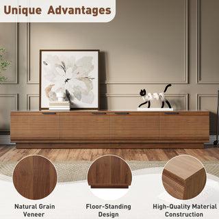 TV Stand, Entertainment Center With Fluted Door & Cable Management, Soft Closing Hinges - Walnut
