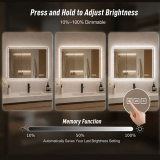 24" X 32" Rectangular Front Lighted And Backlit LED Bathroom Mirror With Anti Fog - Clear