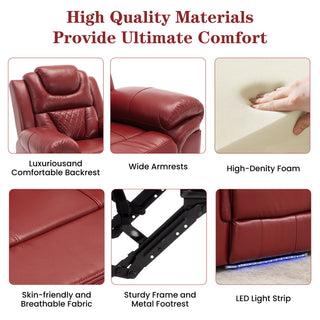 3 Pieces Recliner Sofa Sets Home Theater Seating Manual Recliner Chair With Center Console And LED Light Strip For Living Room