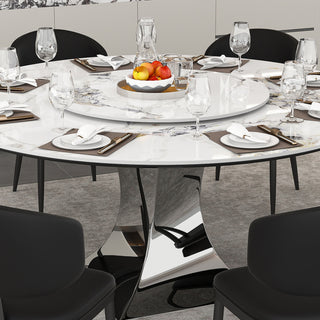 Round Dining Table With 6 Chairs Set - Silver