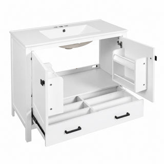 Bathroom Vanity With Sink, Soft Close Doors, Double Shelves & Divided Drawer