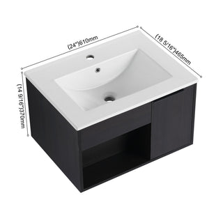 Wall Mounted Floating Bathroom Vanity With Open Shelf & Soft Close Door