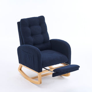 Ly-5104 - Accent Rocking Chair With Footrest & Storage Pocket For Living Room - Blue