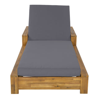 Chaise Lounge With Armrests, 2 Fold Cushion Set, 3 Position Adjustable Backrest, For Patio Pool - Dark Gray / Teak