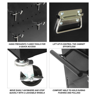 6 Drawer Lockable Tool Cabinet On Wheels, Steel Rolling Tool Chest With Detachable Toolbox