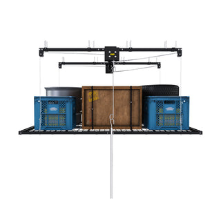 Overhead Garage Storage Rack For High Ceilings, Construction With Safety Lock - Black